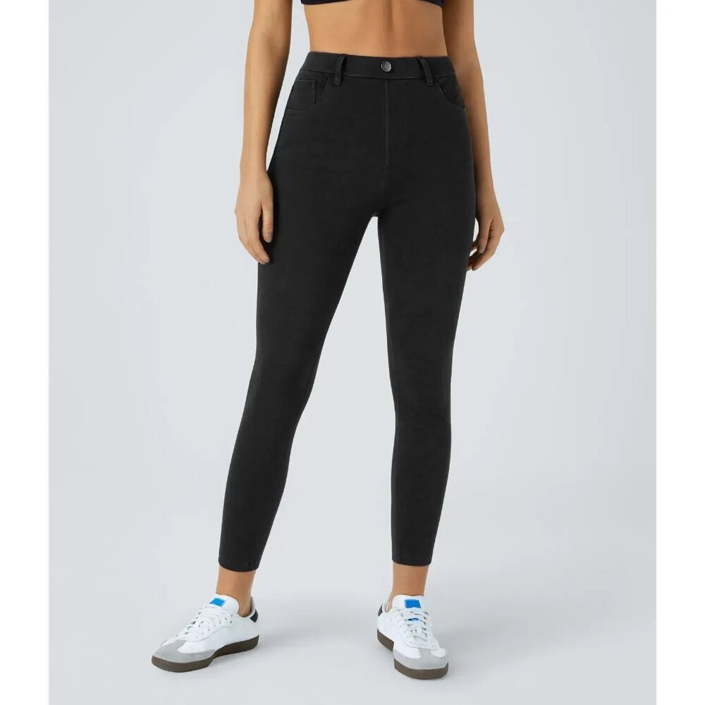 Halara Flex High Waisted Pockets Denim Work Leggings Black XS